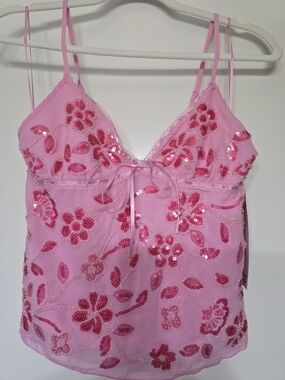Madden Girl Flower Sequin Beaded Babydoll Top